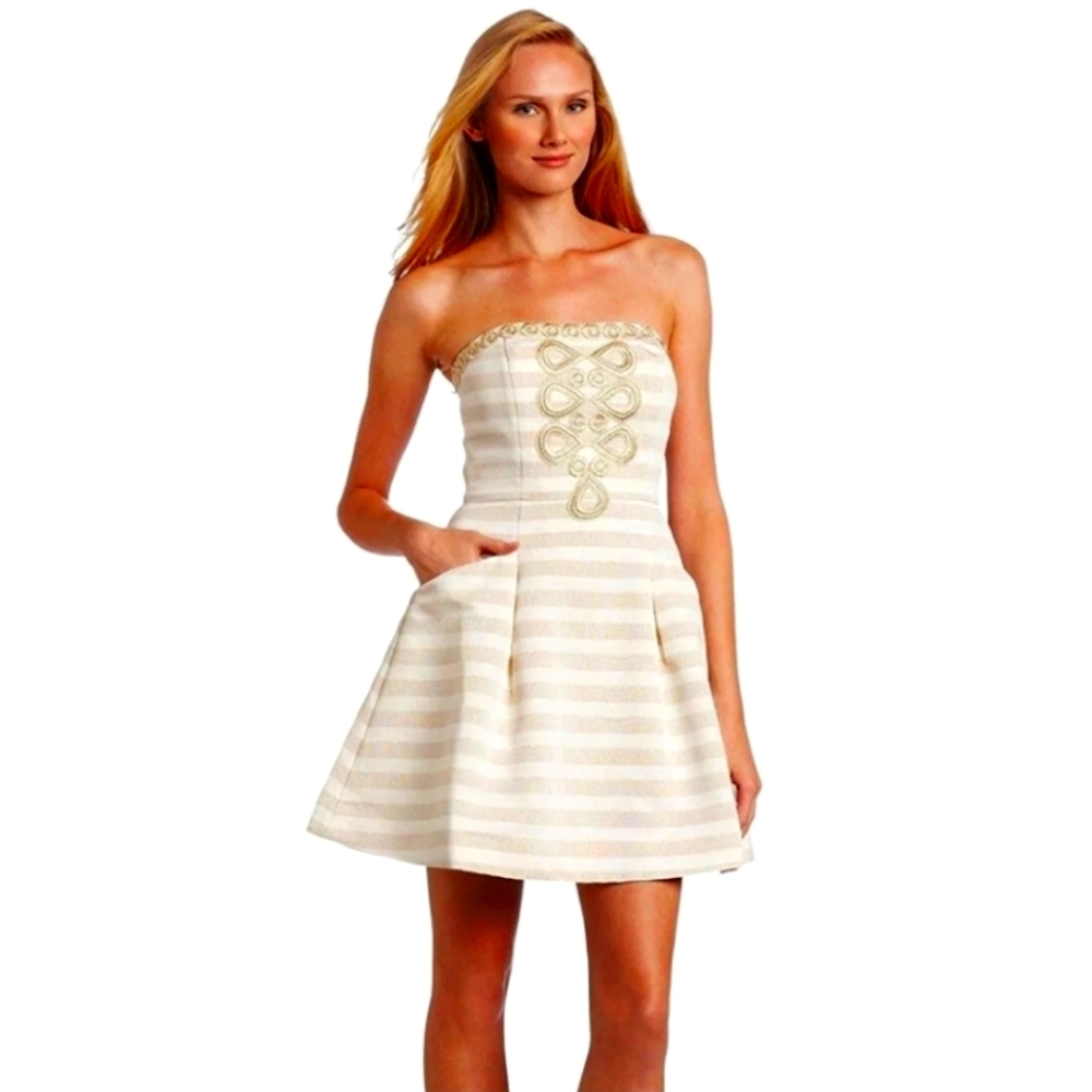 Lilly Pulitzer Gold and Cream Blossom Dress Sz 2 EUC
